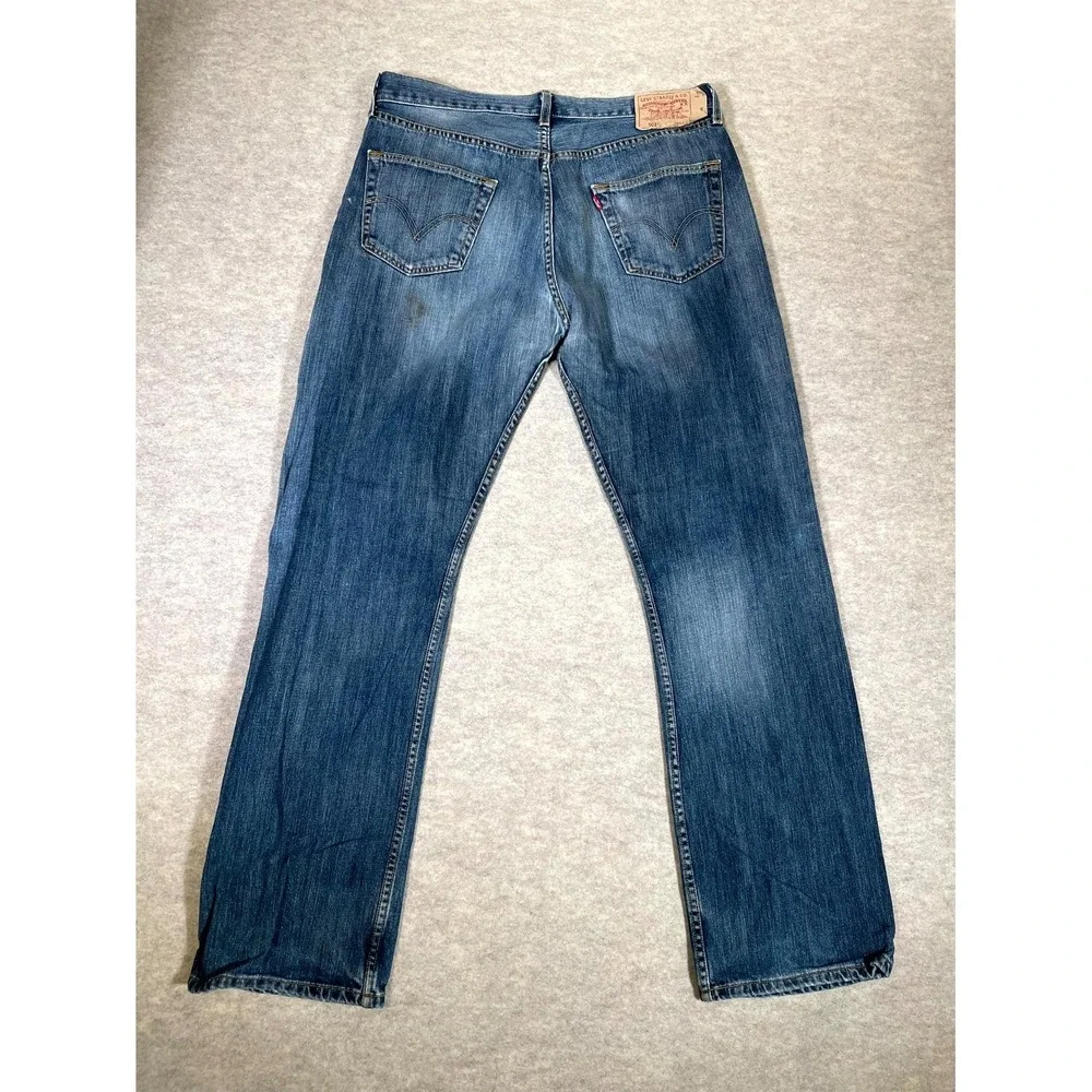 Levis 501 Original Fit‎ Jeans Mens 36x34 Blue Whisker Denim Cotton Logo Mid Rise